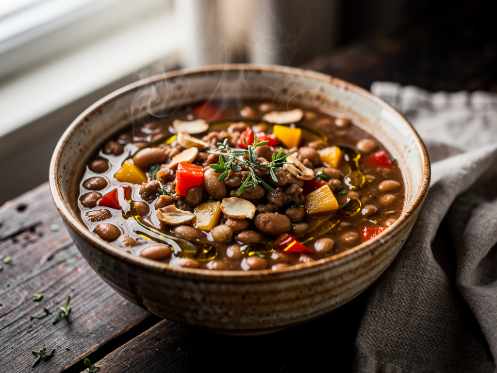 Bean Soup with Bell Pepper and Nuts