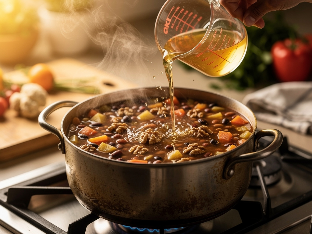 Adding the key ingredients to the pot.