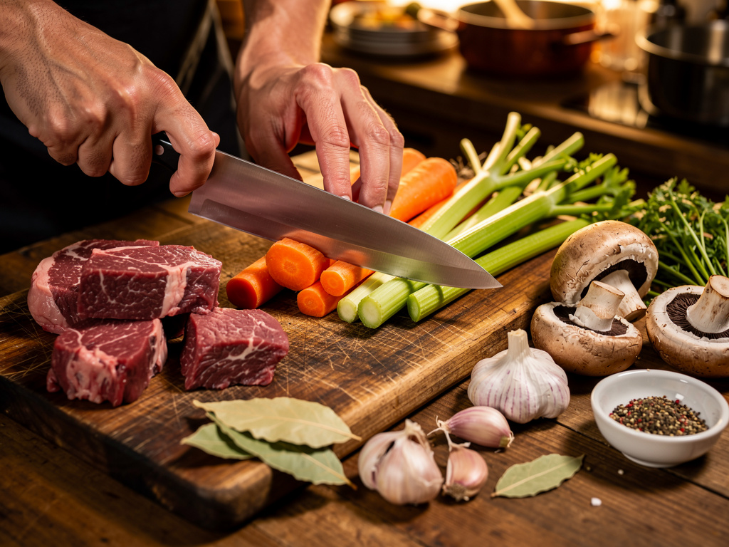 Preparing the vegetables for cooking.