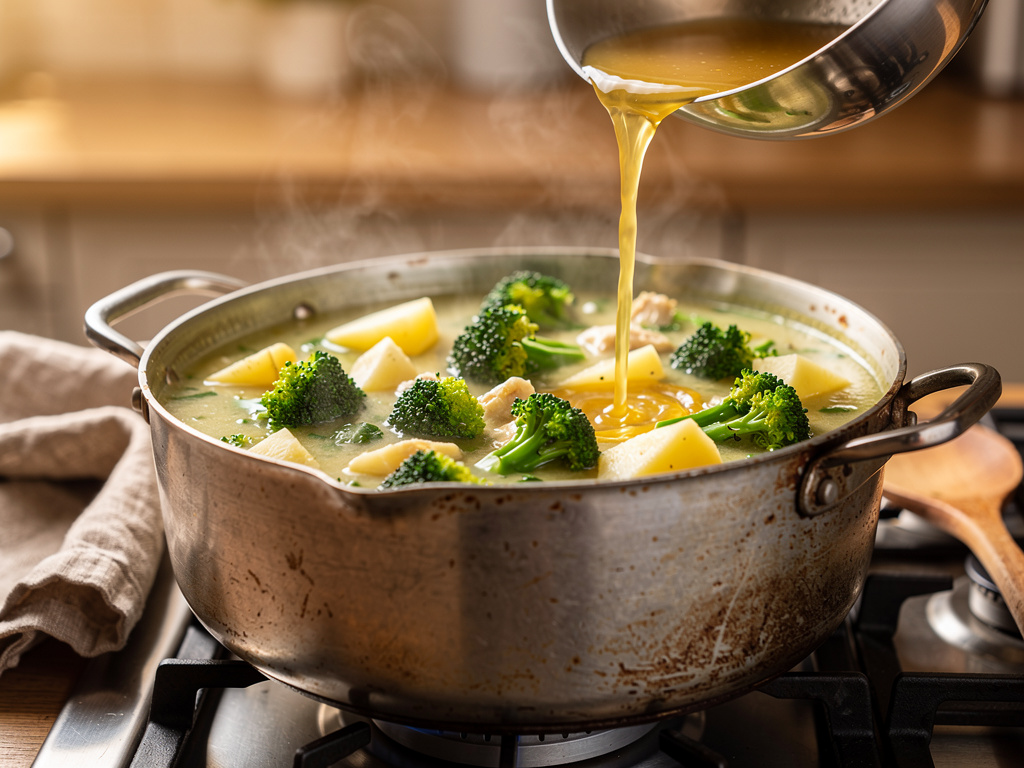 Adding the key ingredients to the pot.