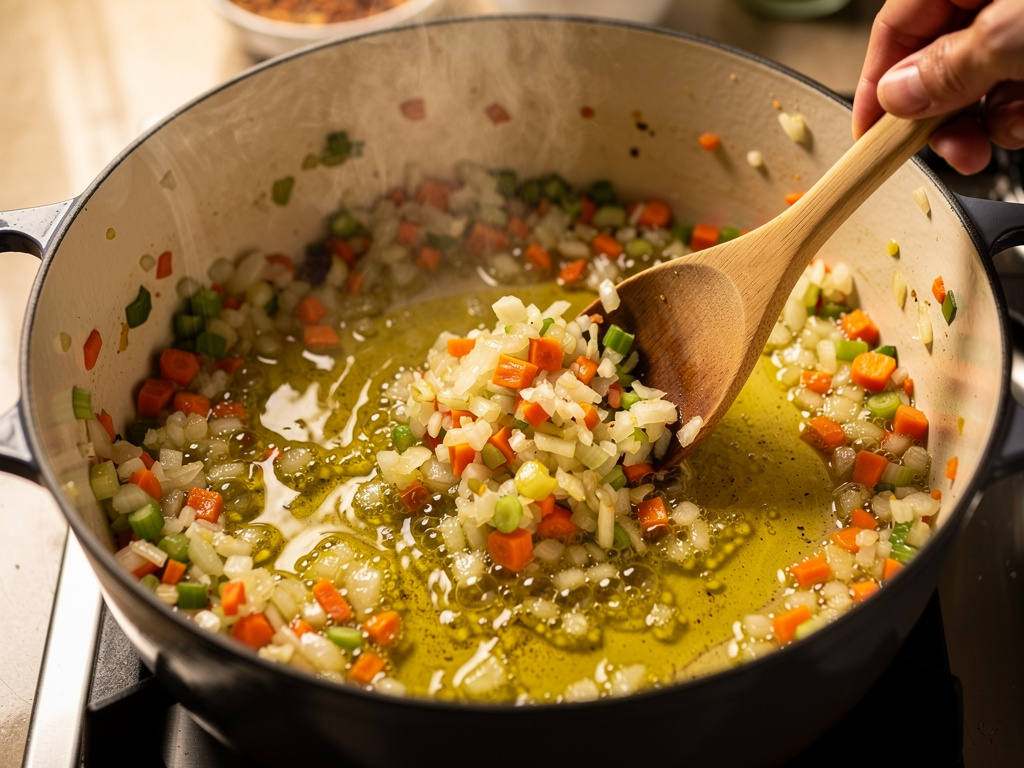 Sautéing the aromatics until fragrant.