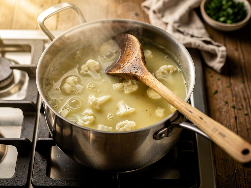 Letting the soup simmer to develop rich flavors.