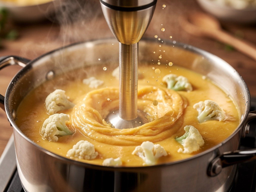 Blending the soup until smooth and creamy.