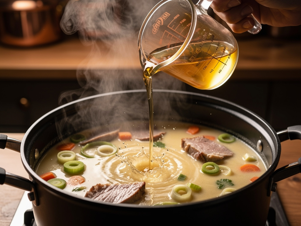 Adding the key ingredients to the pot.