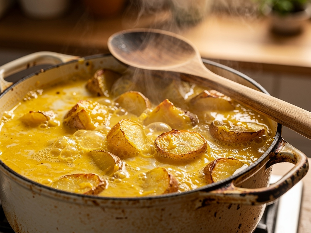 Letting the soup simmer to develop rich flavors.