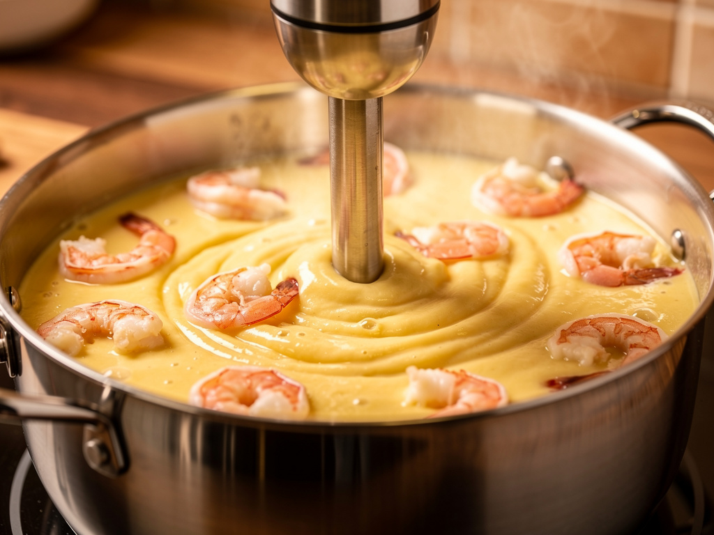 Blending the soup until smooth and creamy.