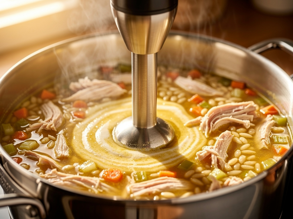 Blending the soup until smooth and creamy.