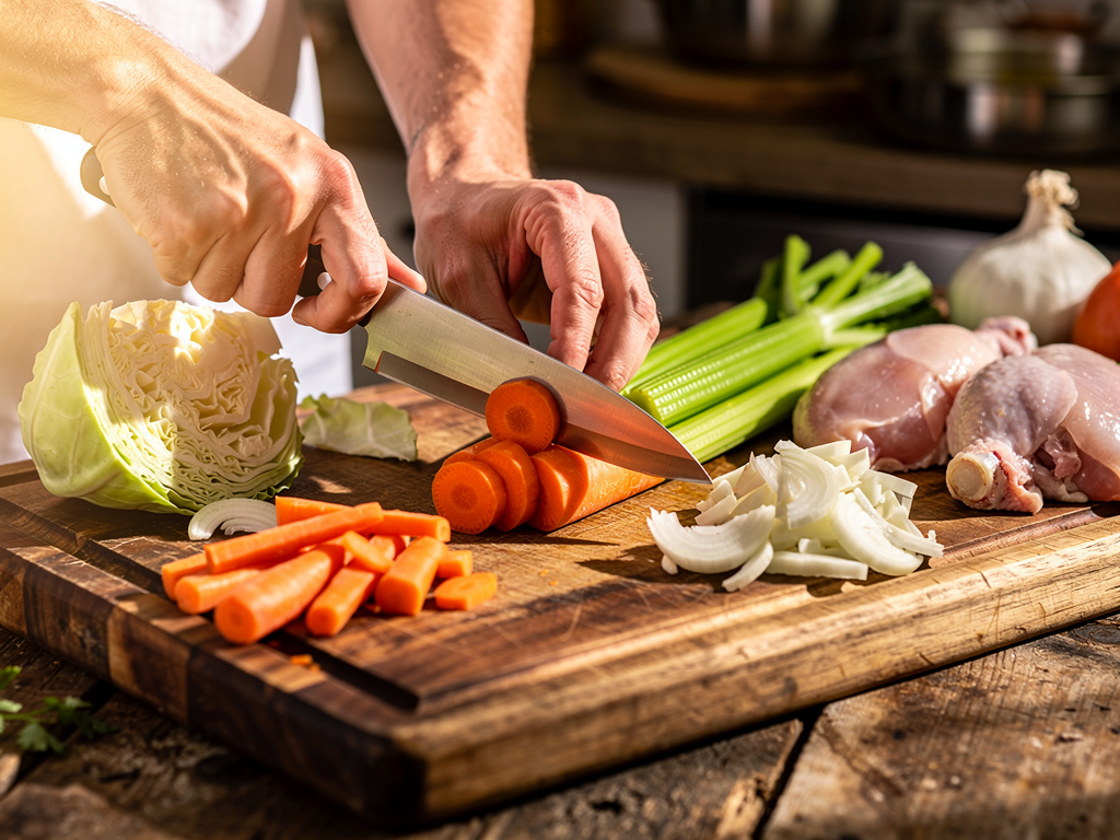 Preparing the vegetables for cooking.