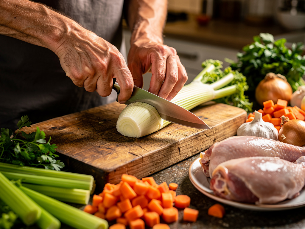 Preparing the vegetables for cooking.