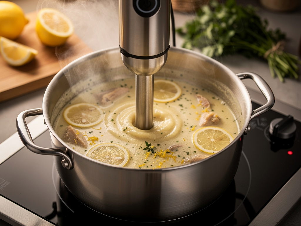 Blending the soup until smooth and creamy.