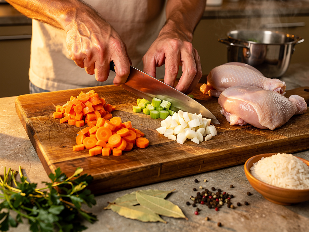Preparing the vegetables for cooking.