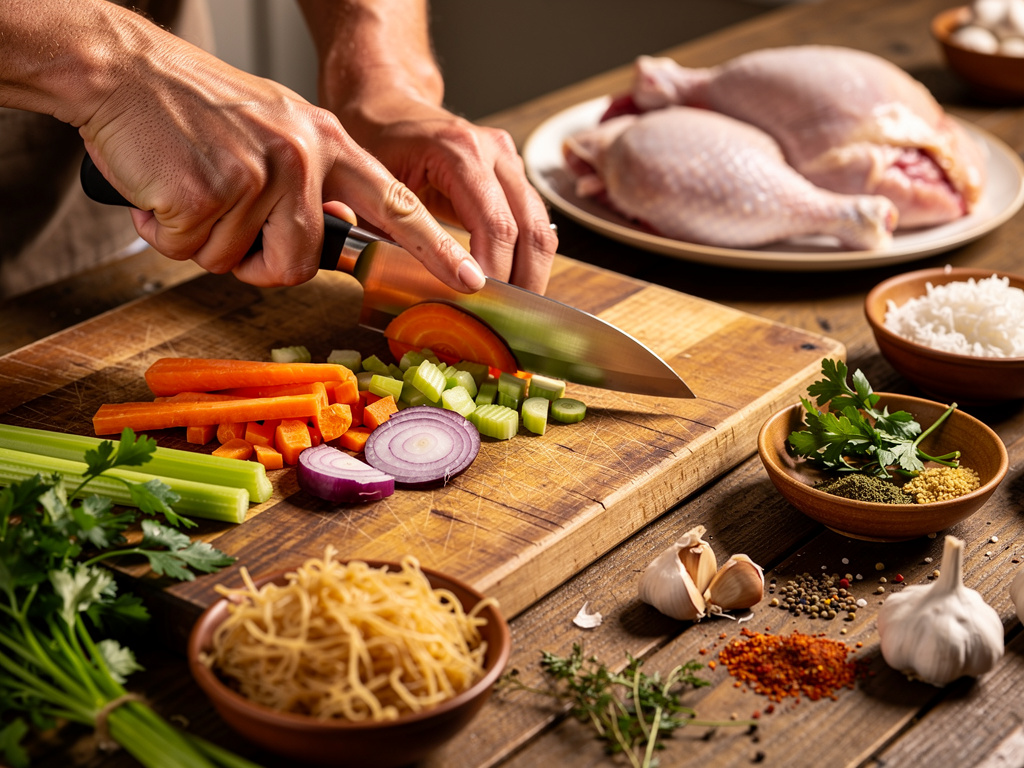 Preparing the vegetables for cooking.