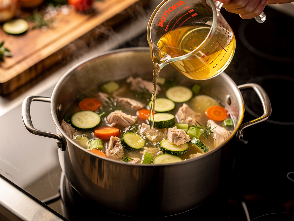 Adding the key ingredients to the pot.