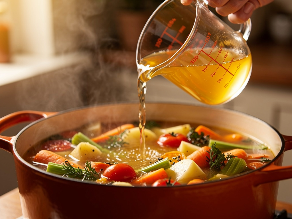 Adding the key ingredients to the pot.