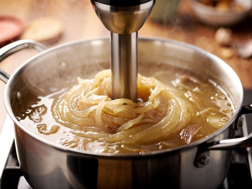 Blending the soup until smooth and creamy.