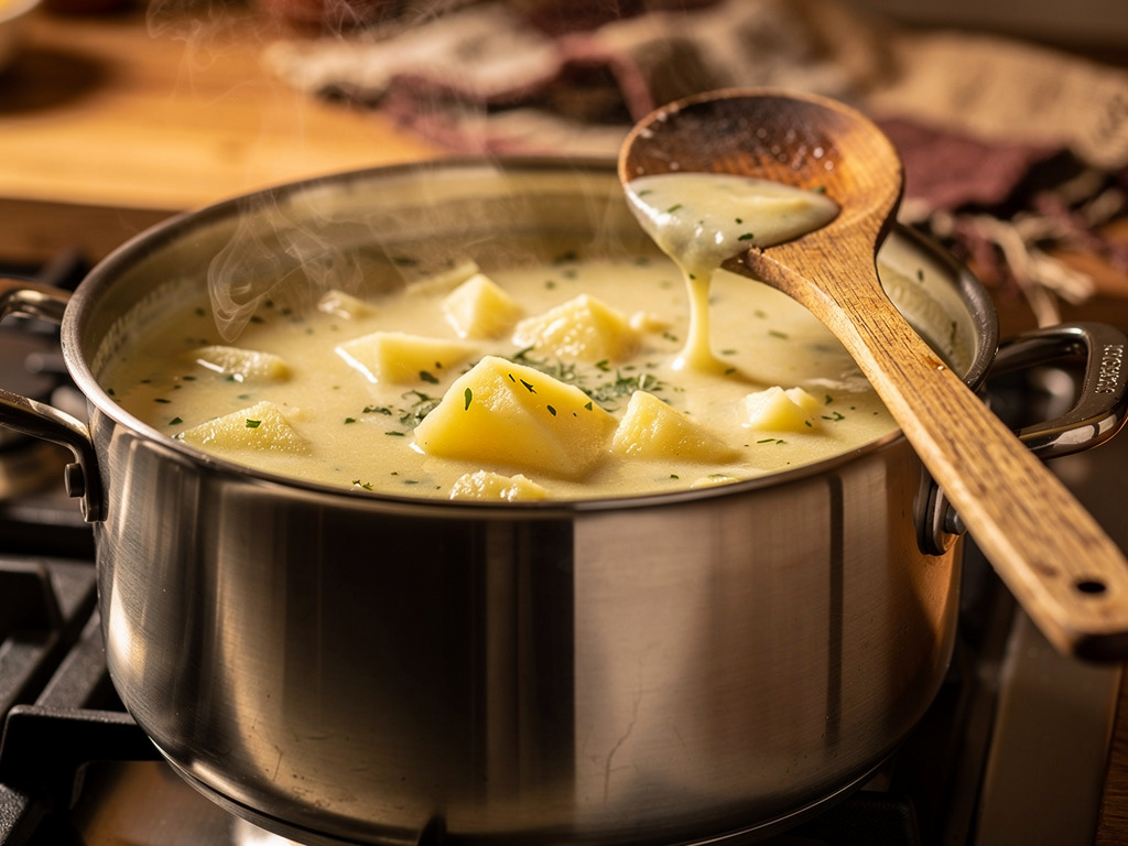 Letting the soup simmer to develop rich flavors.