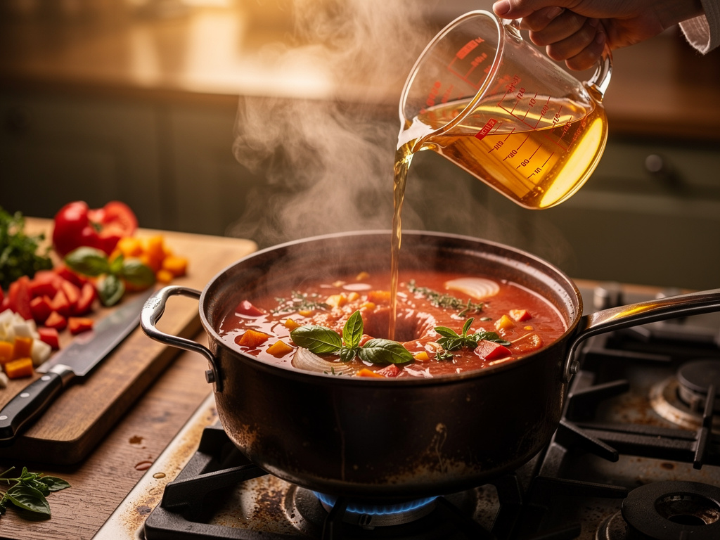 Adding the key ingredients to the pot.