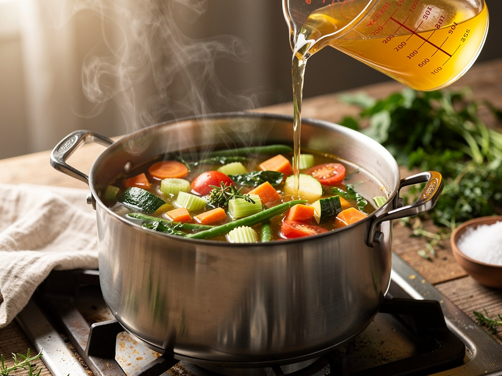 Adding the key ingredients to the pot.