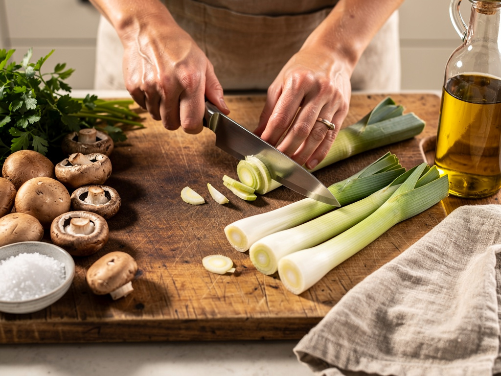 Preparing the vegetables for cooking.