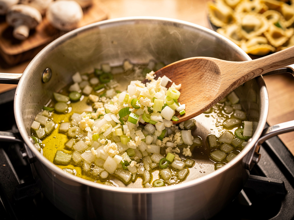 Sautéing the aromatics until fragrant.
