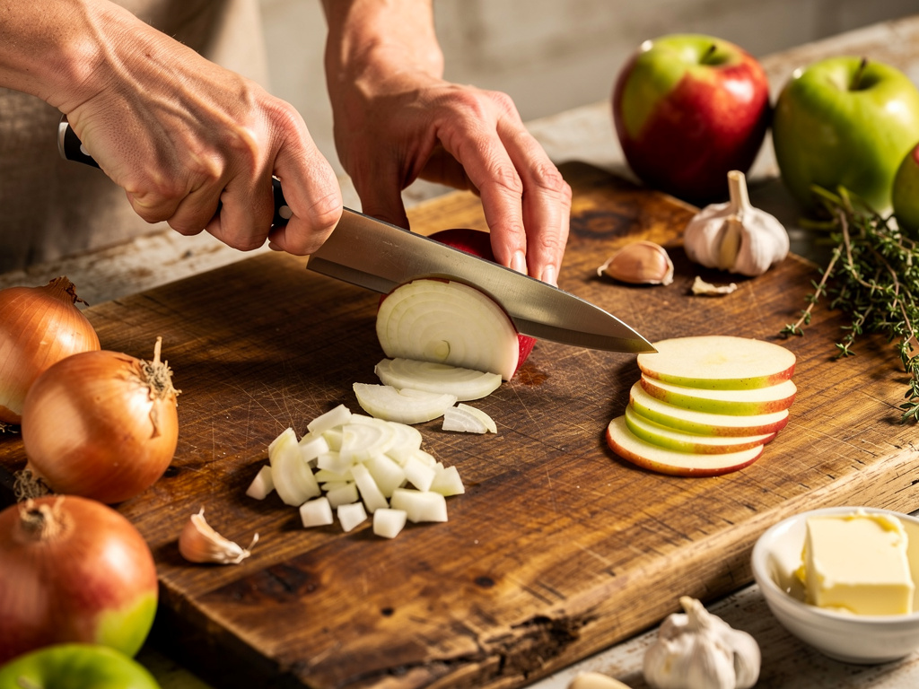 Preparing the vegetables for cooking.
