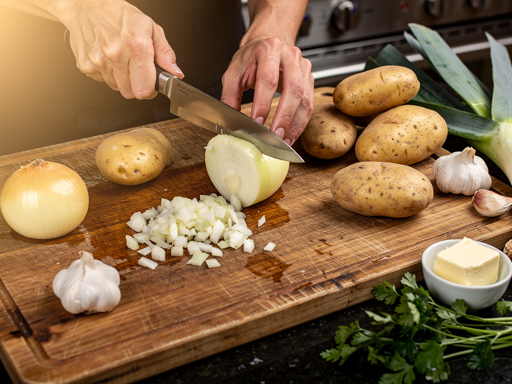 Preparing the vegetables for cooking.
