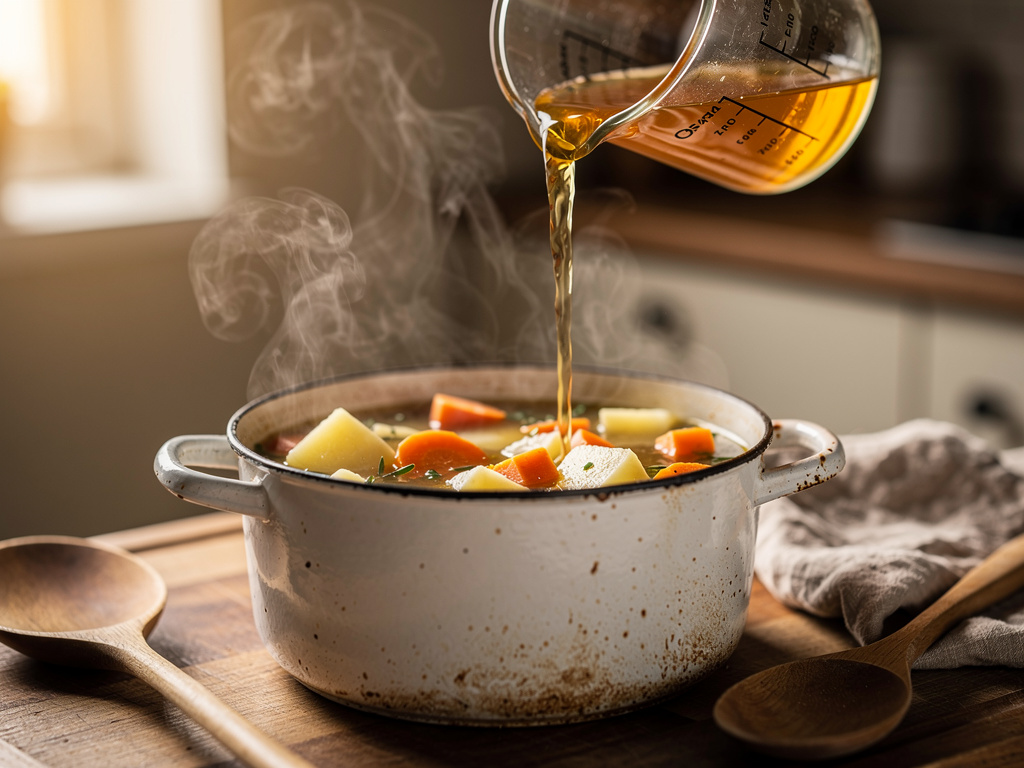 Adding the key ingredients to the pot.