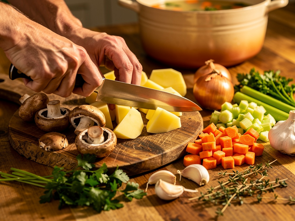 Preparing the vegetables for cooking.