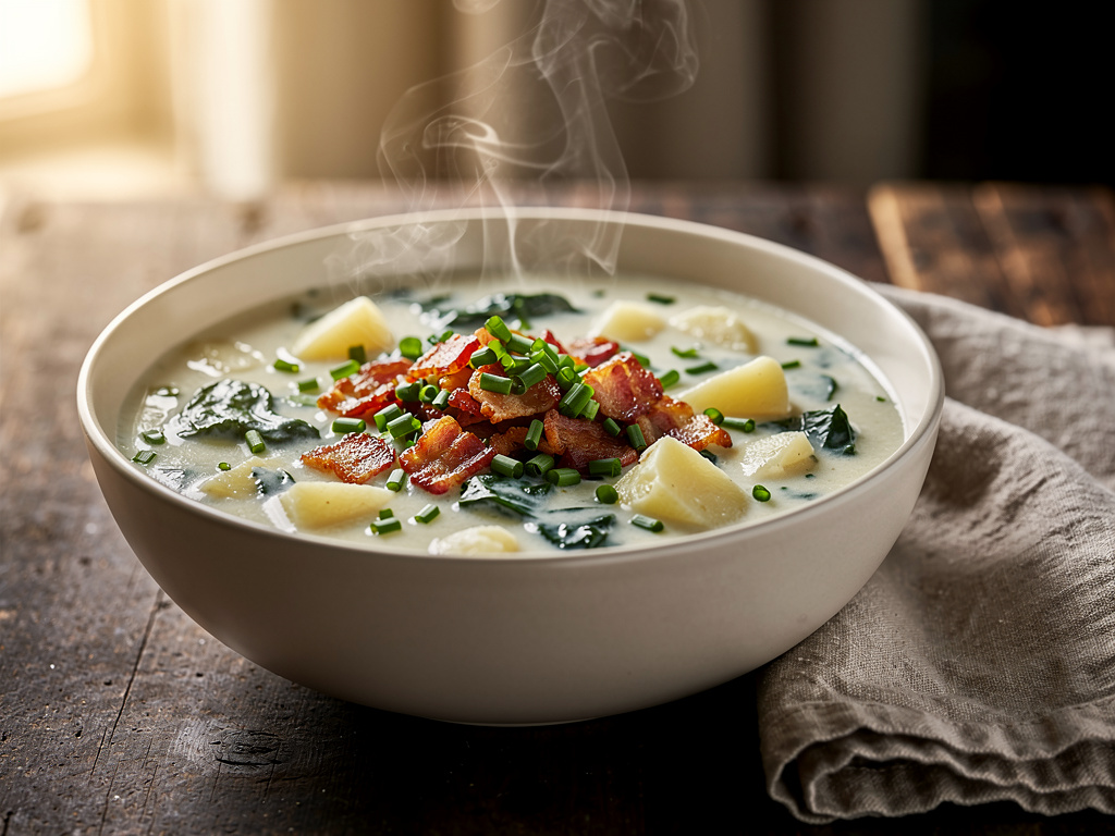 Potato Spinach Soup with Eggs