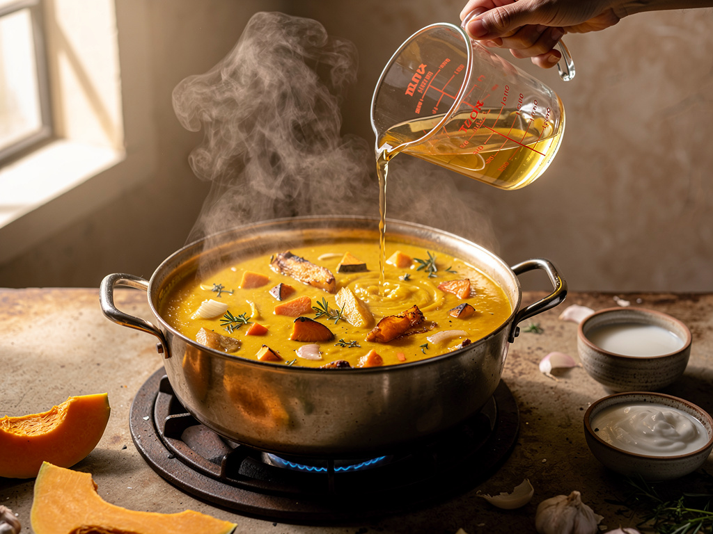 Adding the key ingredients to the pot.