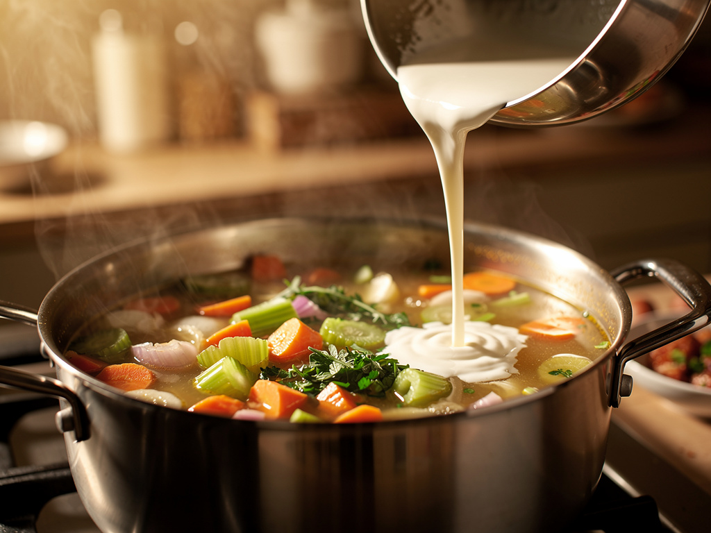 Add the liquid ingredients and bring to a gentle simmer.