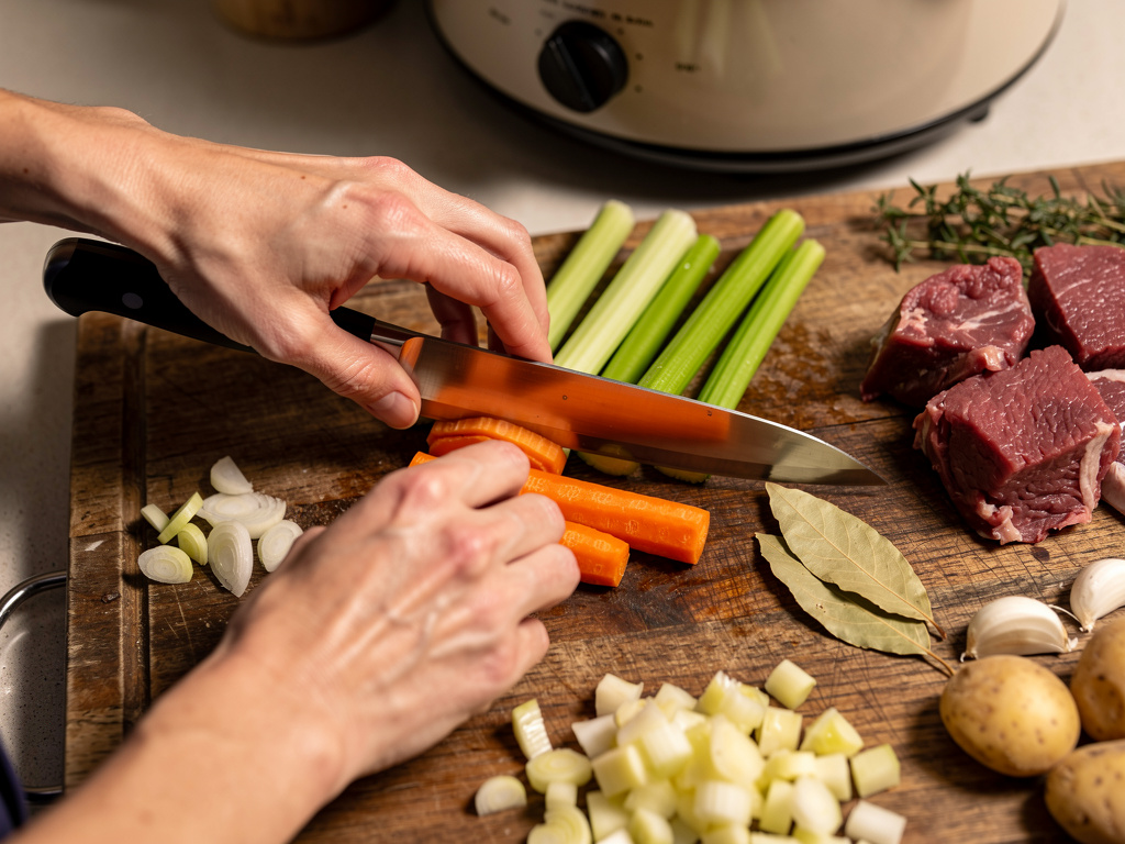 Preparing the vegetables for cooking.