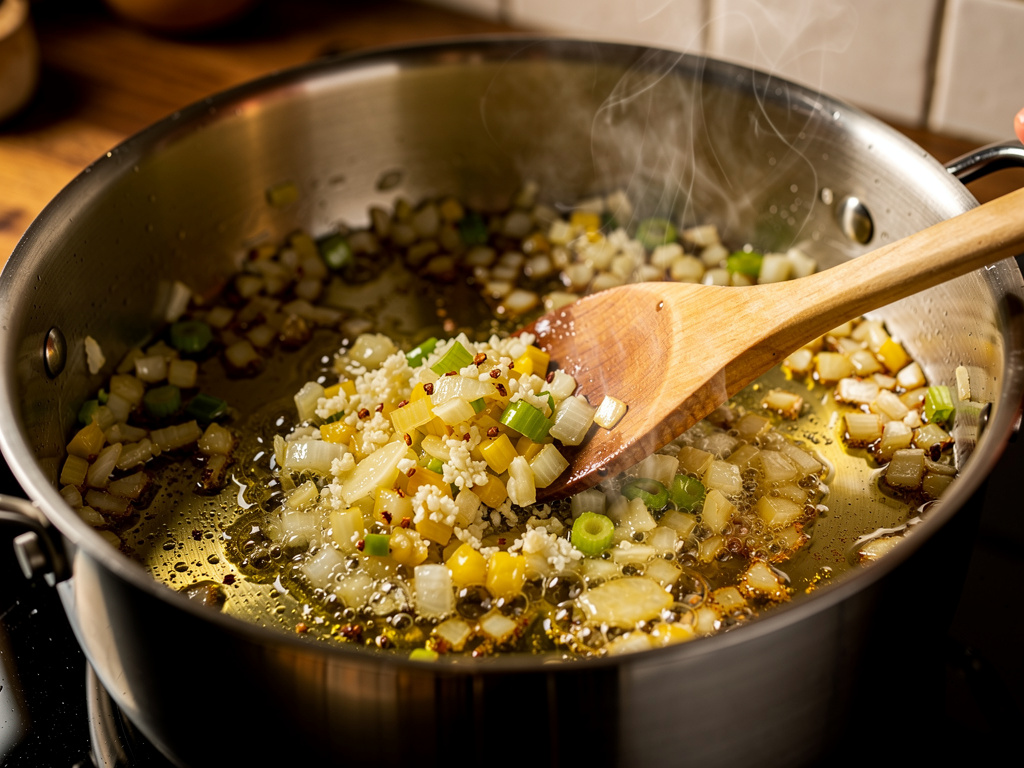 Sautéing the aromatics until fragrant.