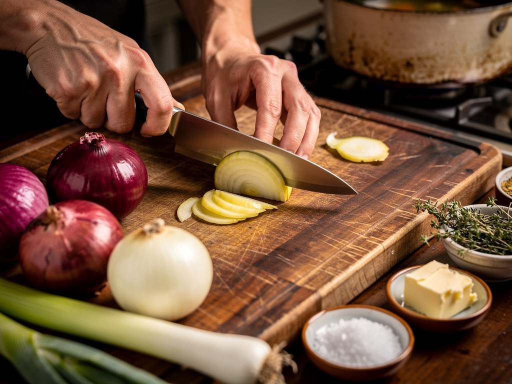 Preparing the vegetables for cooking.