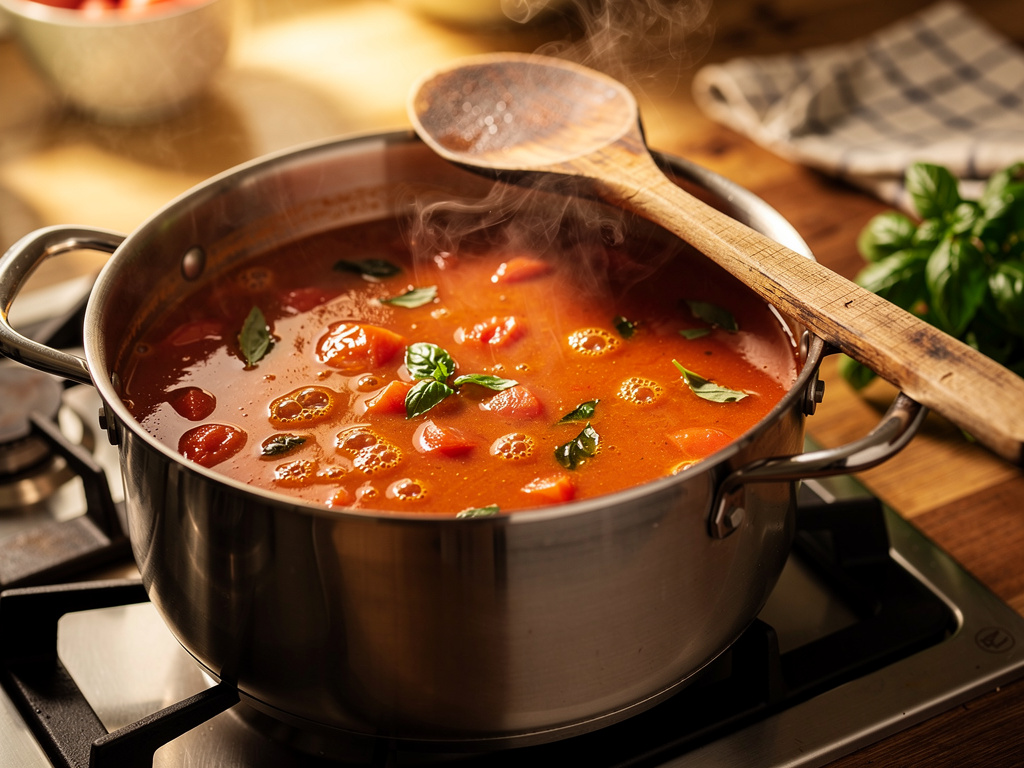 Let the soup simmer to develop deep, rich flavors.