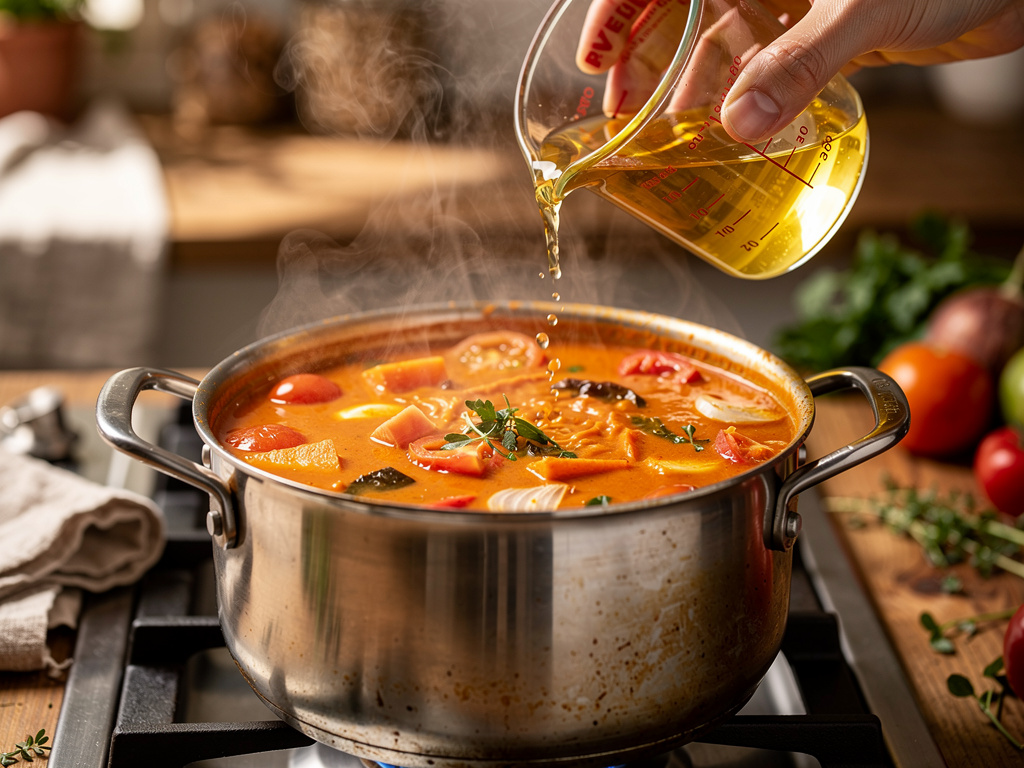Adding the key ingredients to the pot.