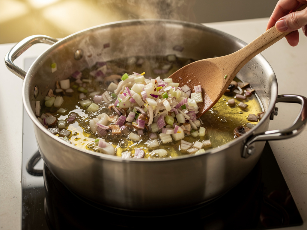 Sautéing the aromatics until fragrant.