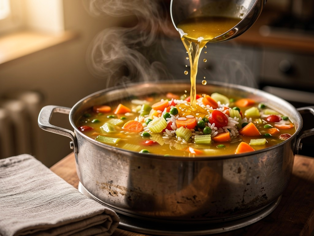 Adding the key ingredients to the pot.