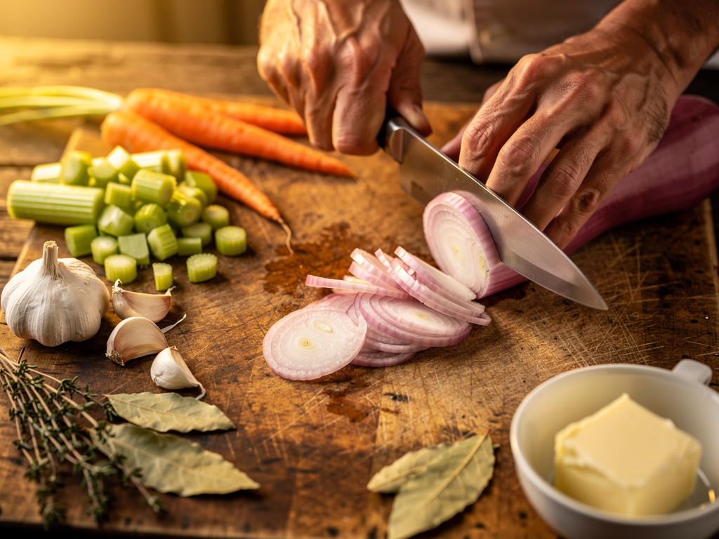 Preparing the vegetables for cooking.